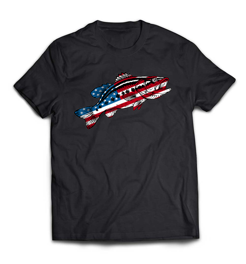 4th of July Fishing American Flag Bass T-Shirt: Celebrate Independence Day in Style